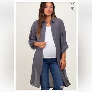 PinkBlush Maternity Gray Side Slit Button Down Shirt